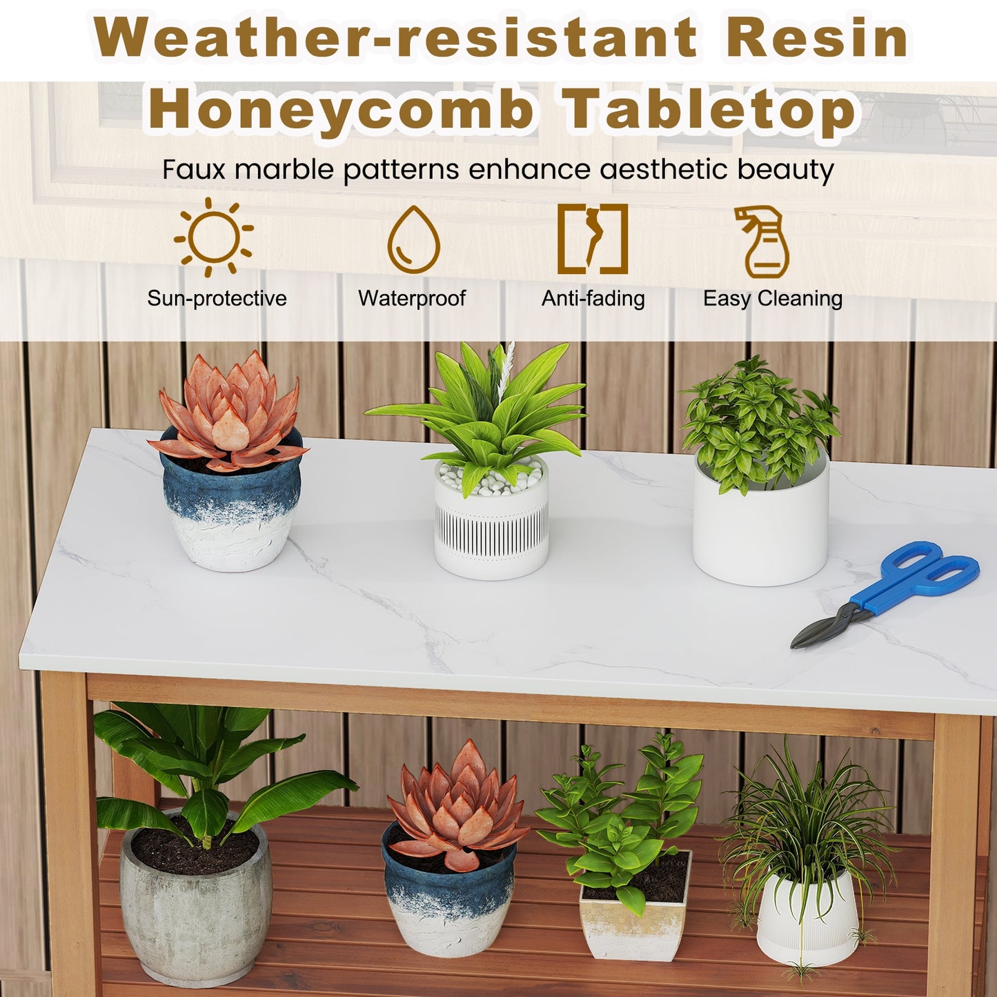 Outdoor Potting Bench Acacia Wood Garden Potting Table Planting Work Bench Station with Louvered Doors, Natural Potting Benches & Tables at Gallery Canada