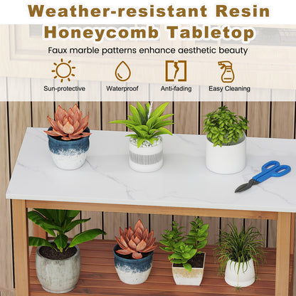 Outdoor Potting Bench Acacia Wood Garden Potting Table Planting Work Bench Station with Louvered Doors, Natural Potting Benches & Tables at Gallery Canada