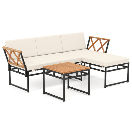 3-Piece L-Shaped Patio Furniture Set for Porch Backyard and Poolside, Beige