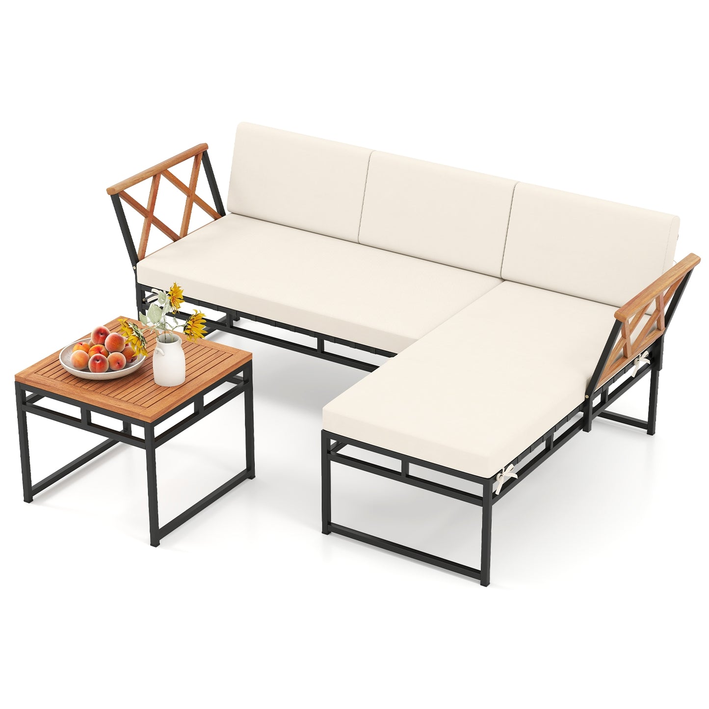 3-Piece L-Shaped Patio Furniture Set for Porch Backyard and Poolside, Beige Patio Conversation Sets at Gallery Canada