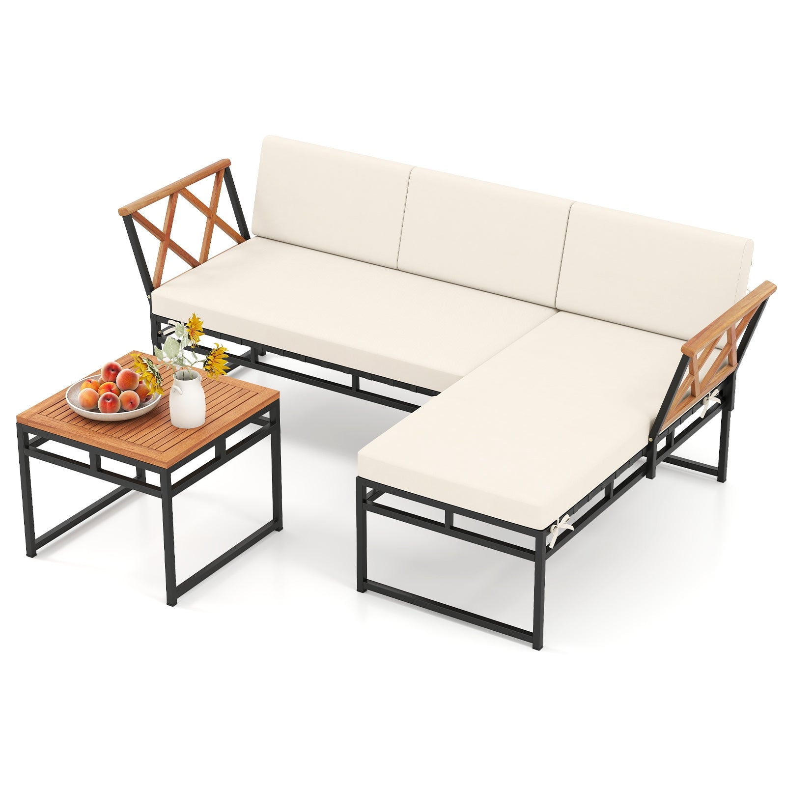 3-Piece L-Shaped Patio Furniture Set for Porch Backyard and Poolside, Beige Patio Conversation Sets at Gallery Canada