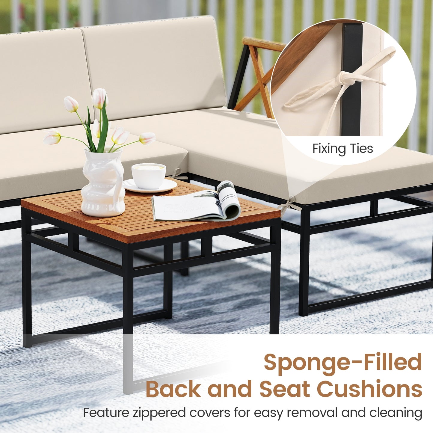 3-Piece L-Shaped Patio Furniture Set for Porch Backyard and Poolside, Beige Patio Conversation Sets at Gallery Canada