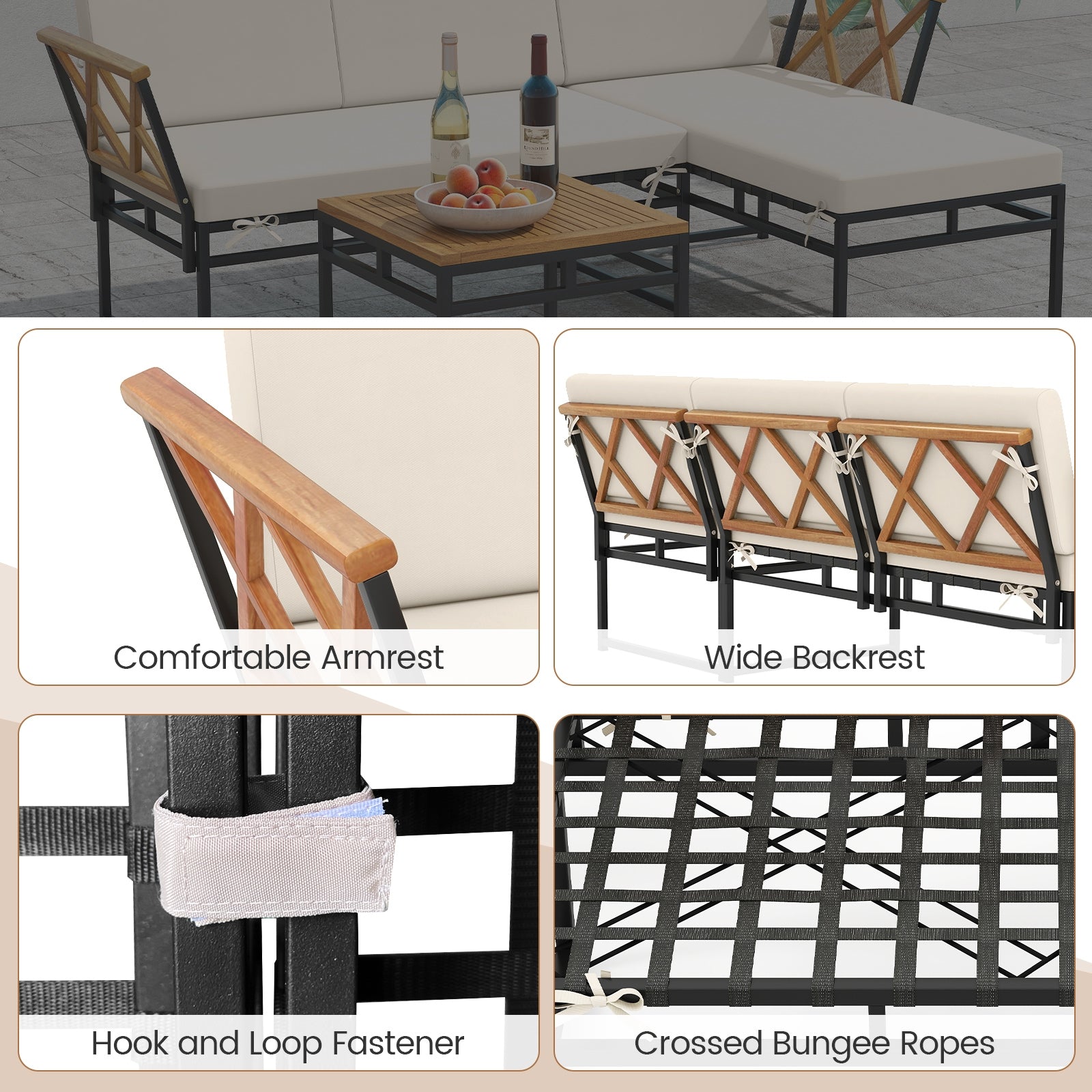 3-Piece L-Shaped Patio Furniture Set for Porch Backyard and Poolside, Beige Patio Conversation Sets at Gallery Canada