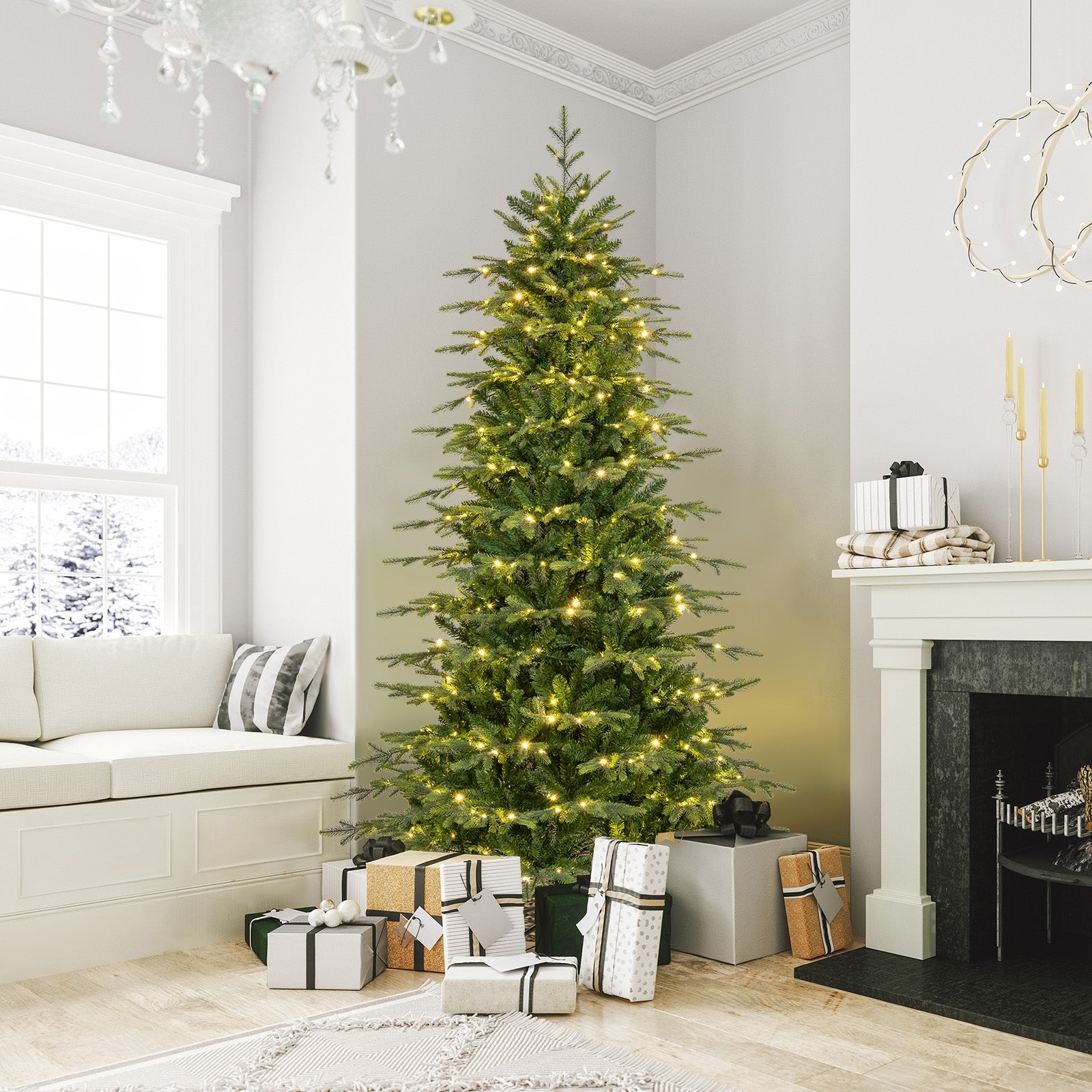 7.5 Feet Pre-Lit Artificial Christmas Tree, Warm White LED Lights, Green Christmas Tree at Gallery Canada
