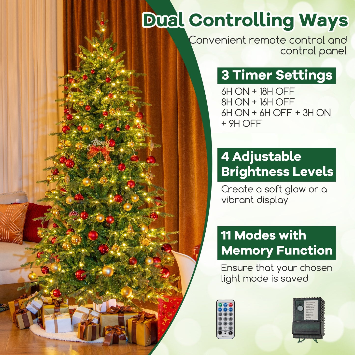 7.5 Feet Pre-Lit Artificial Christmas Tree, Warm White LED Lights, Green Christmas Tree at Gallery Canada