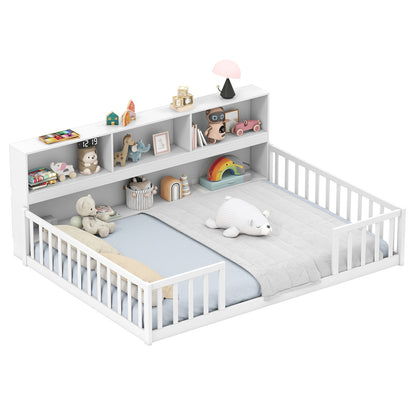 Full Size Montessori Floor Bed With Bookcase, White Trundle Bed Frame at Gallery Canada