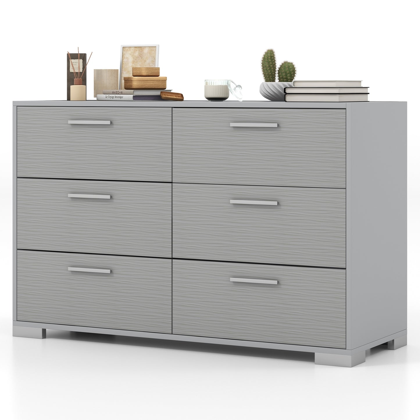 6 Drawer Storage Cabinet with Metal Legs Handles with Anti-Toppling Devices-Grey, Gray Cabinets & Chests at Gallery Canada