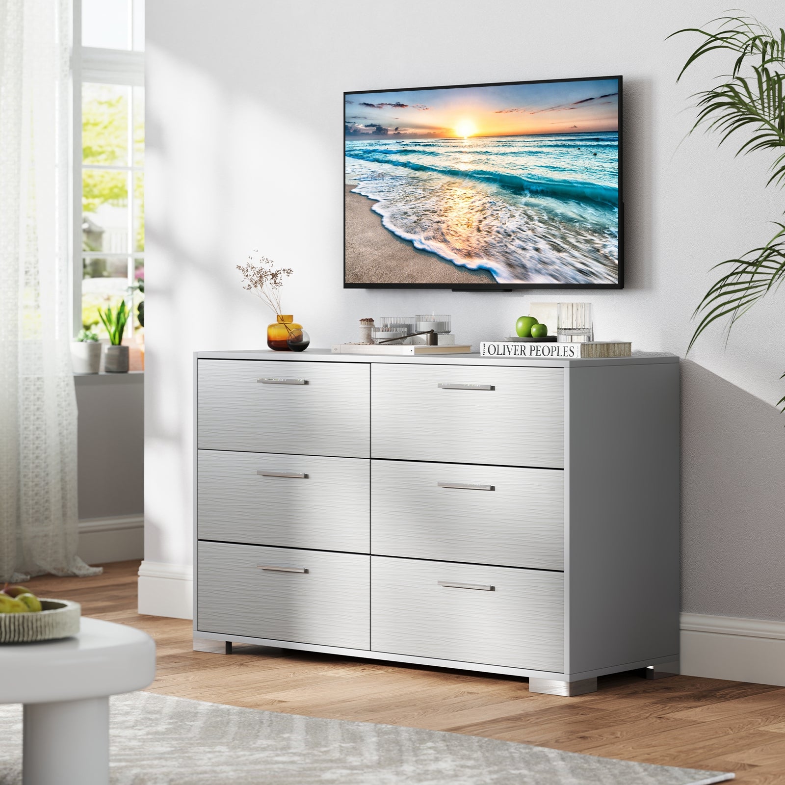 6 Drawer Storage Cabinet with Metal Legs Handles with Anti-Toppling Devices-Grey, Gray Cabinets & Chests at Gallery Canada
