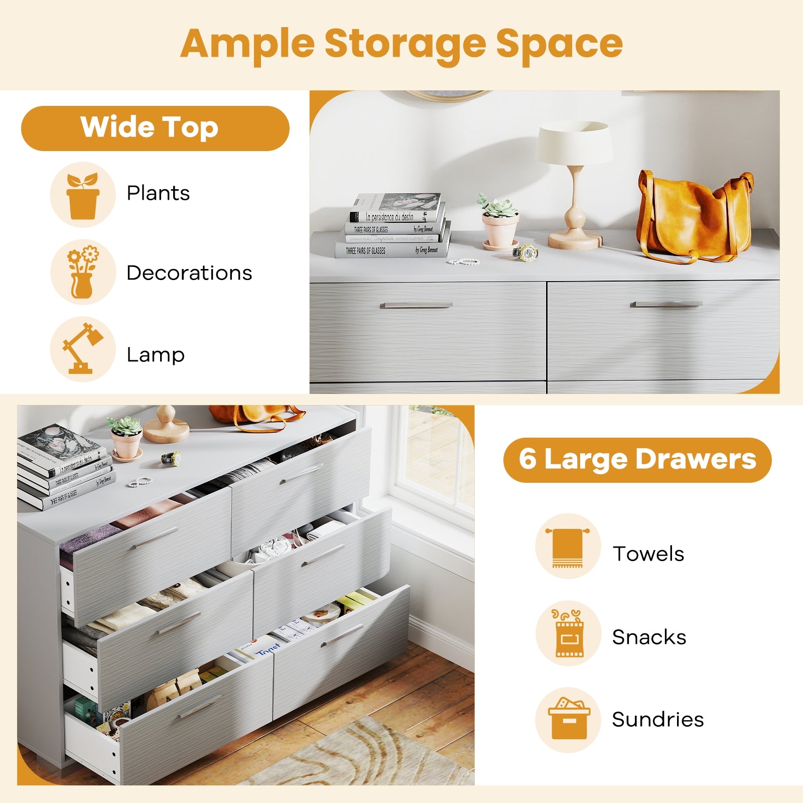 6 Drawer Storage Cabinet with Metal Legs Handles with Anti-Toppling Devices-Grey, Gray Cabinets & Chests at Gallery Canada