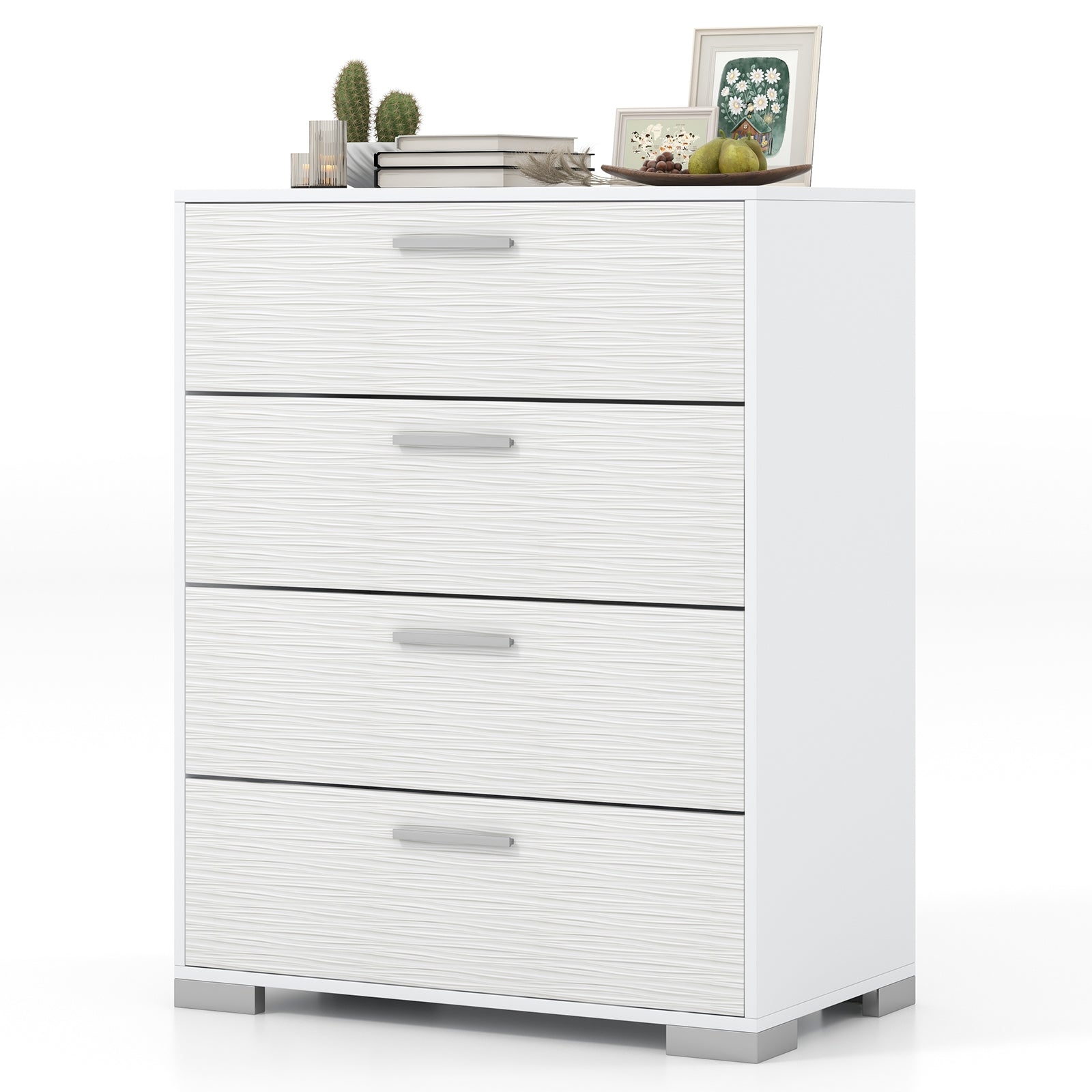 4 Drawer Storage Cabinet with Metal Legs Handles with Anti-Toppling Devices, White Cabinets & Chests at Gallery Canada