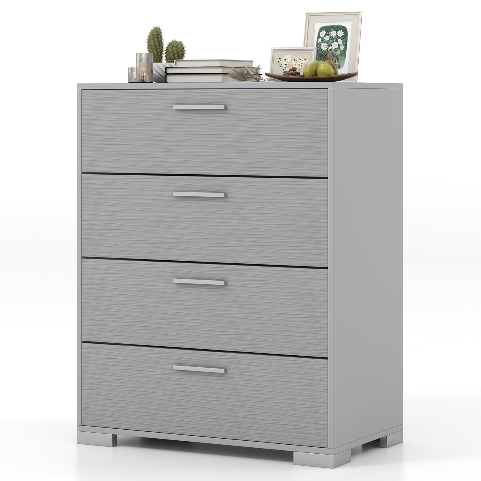 4 Drawer Storage Cabinet with Metal Legs Handles with Anti-Toppling Devices, Gray Cabinets & Chests at Gallery Canada
