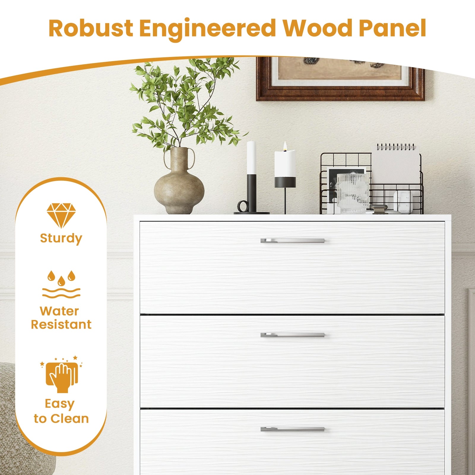 4 Drawer Storage Cabinet, Metal Legs Handles, White Cabinets & Chests at Gallery Canada