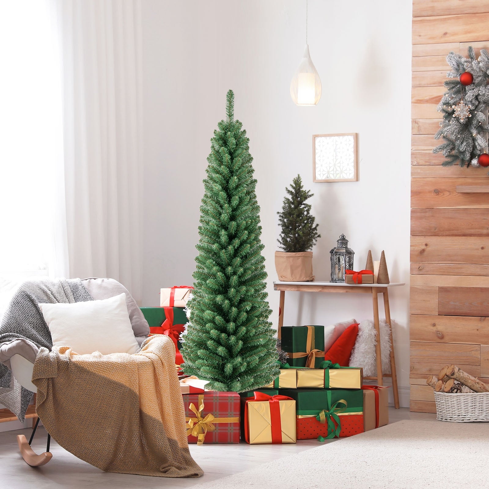 5FT Pencil Christmas Tree, Memory Wire Branch Tips, Warm LED Lights, Green Christmas Tree at Gallery Canada