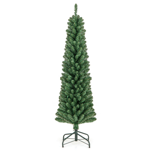 5FT Pencil Christmas Tree, Memory Wire Branch Tips, Warm LED Lights, Green