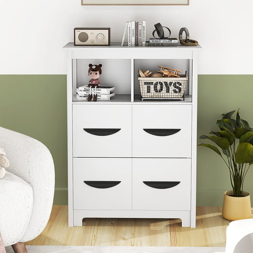 24 Inch Floor Cabinet with 2 Open Compartments and 2 Drawers, White