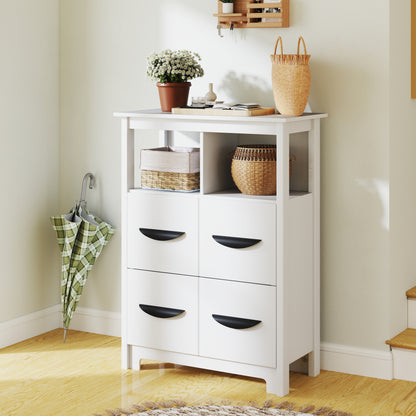 24 Inch Floor Cabinet, 2 Open Compartments, 2 Drawers, White Floor Cabinets at Gallery Canada