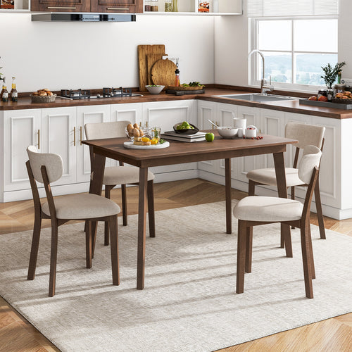 5-Piece Dining Table Set for 4 with Rubber Wood Frame and Padded Set, Brown