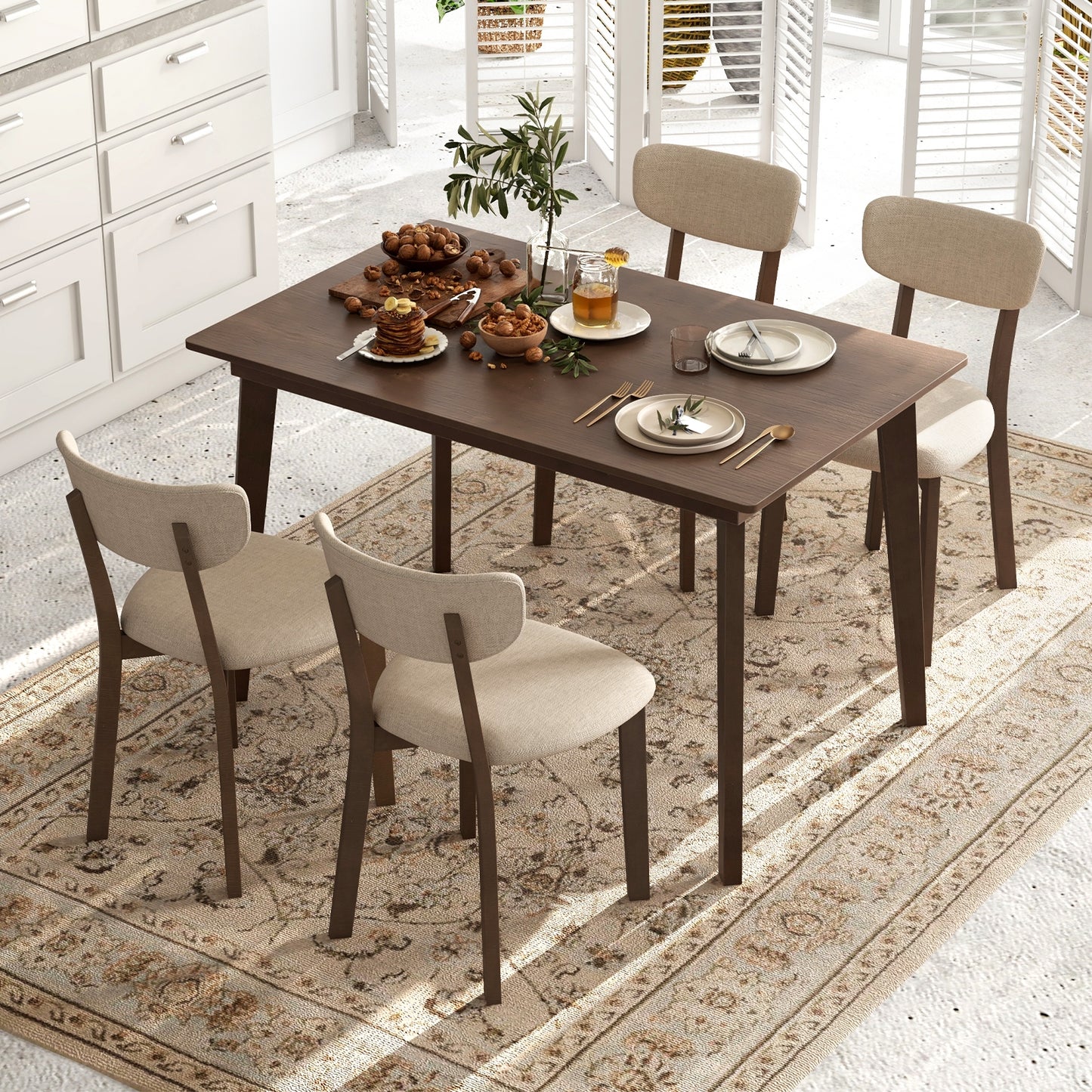 5-Piece Dining Table Set for 4 with Rubber Wood Frame and Padded Set, Brown Dining Room Sets at Gallery Canada