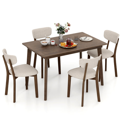 5-Piece Dining Table Set for 4 with Rubber Wood Frame and Padded Set, Brown