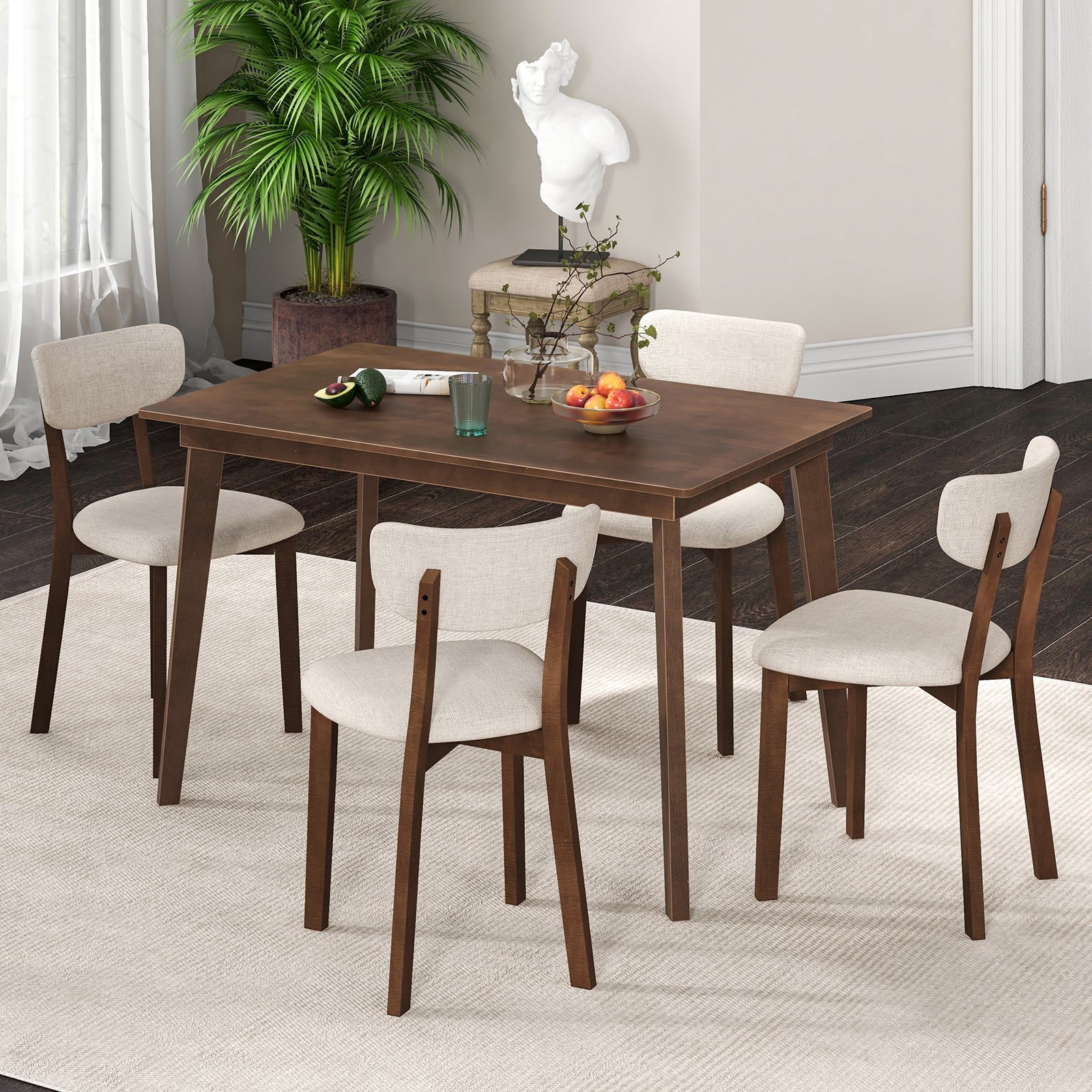 5-Piece Dining Table Set for 4 with Rubber Wood Frame and Padded Set, Brown Dining Room Sets at Gallery Canada