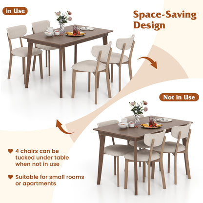 5-Piece Dining Table Set for 4 with Rubber Wood Frame and Padded Set, Brown Dining Room Sets at Gallery Canada