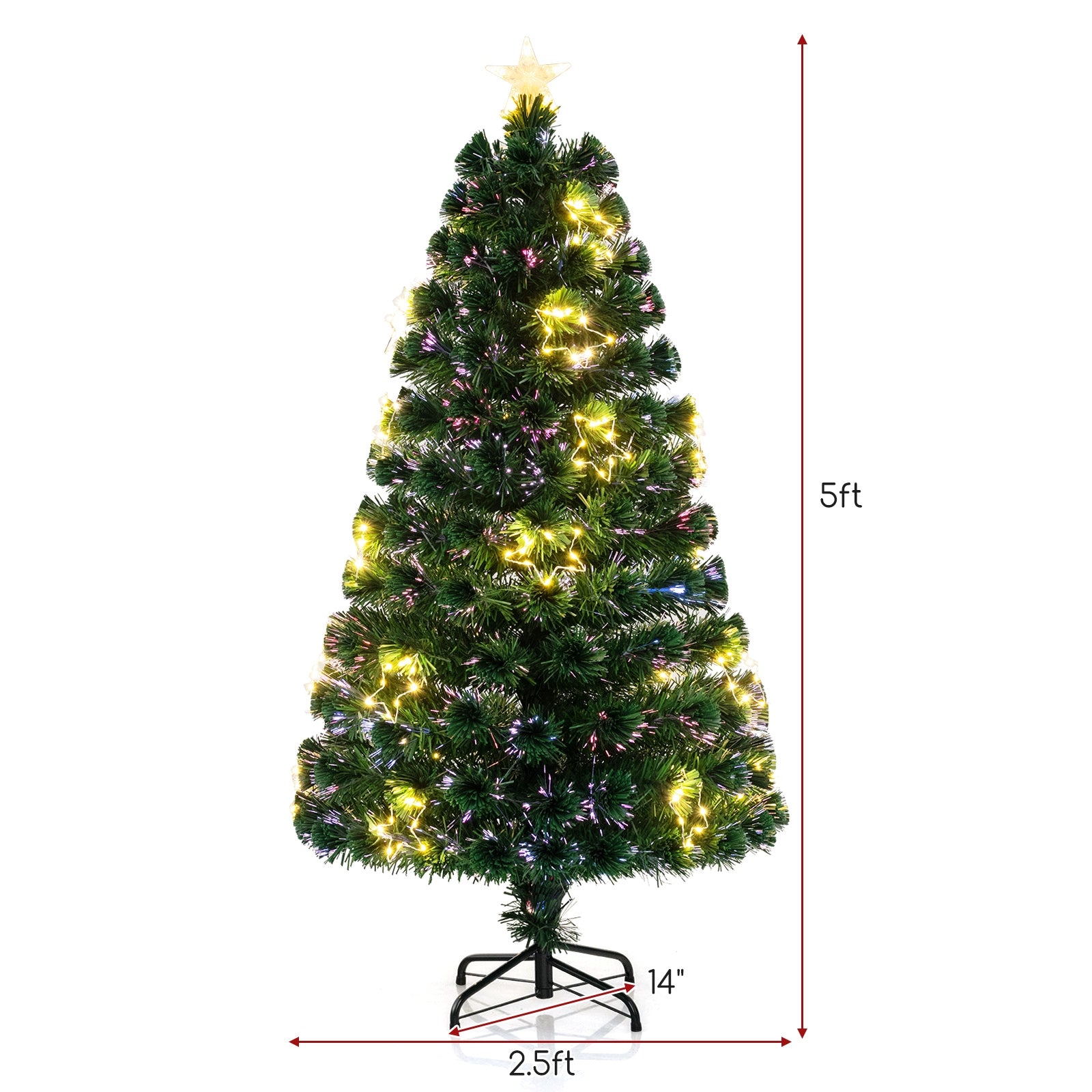 Pre-Lit Artificial Xmas Tree with Top Star and Branch Tips-5 FT, Green Christmas Tree at Gallery Canada