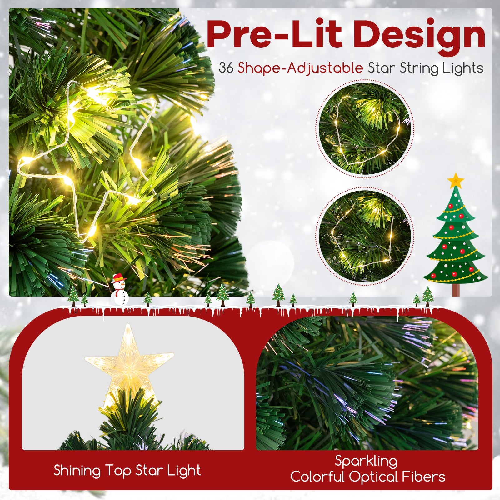 Pre-Lit Artificial Xmas Tree with Top Star and Branch Tips-6 FT, Green Christmas Tree at Gallery Canada