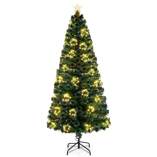 Pre-Lit Artificial Xmas Tree with Top Star and Branch Tips-7 FT, Green