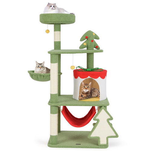 Christmas Cat Tree With Sisal Scratching Posts, Gift Box Condo, Green