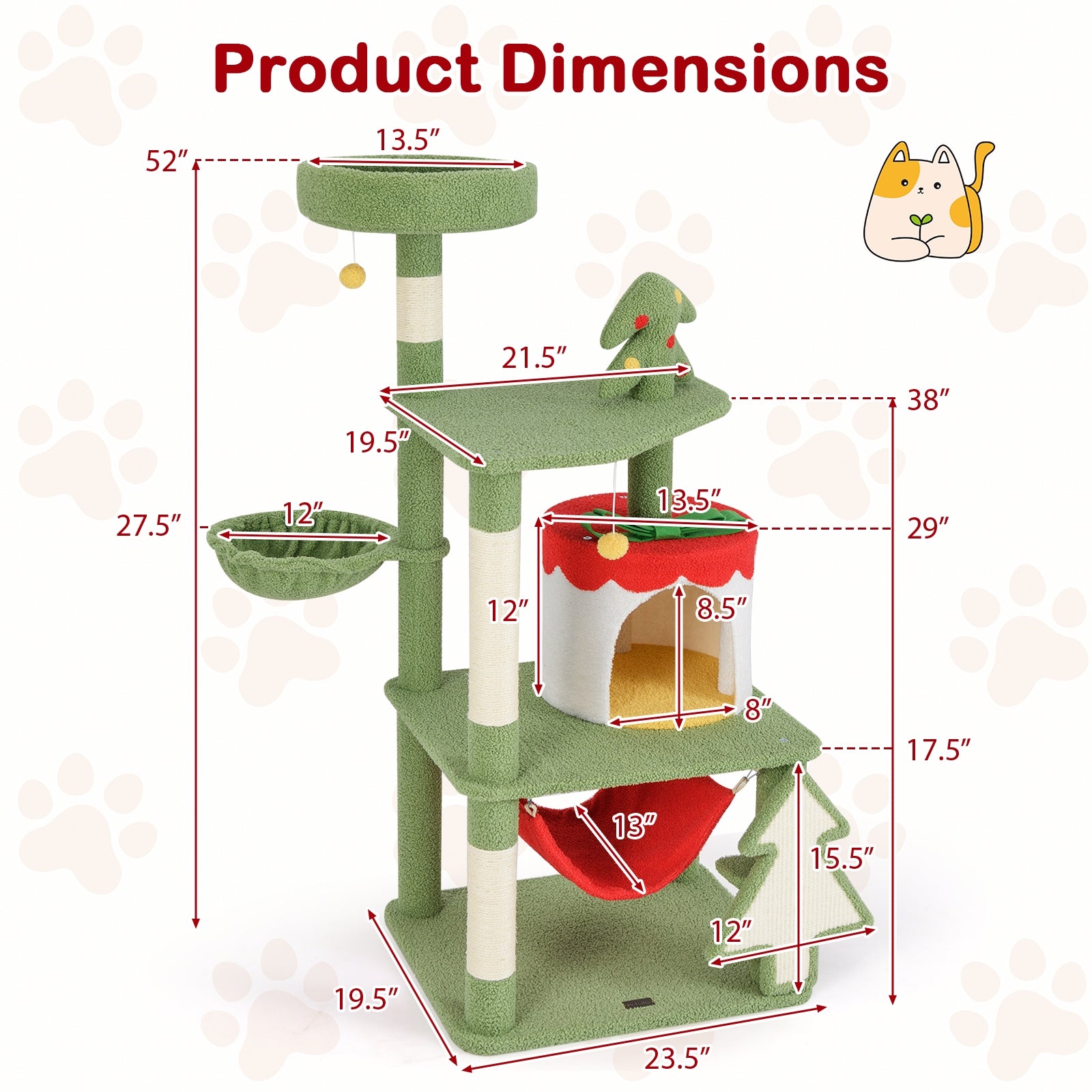 Cute Christmas Cat Tree with Sisal Scratching Posts and Gift Box Shaped Condo, Green Cat Trees Condos & Scratchers at Gallery Canada