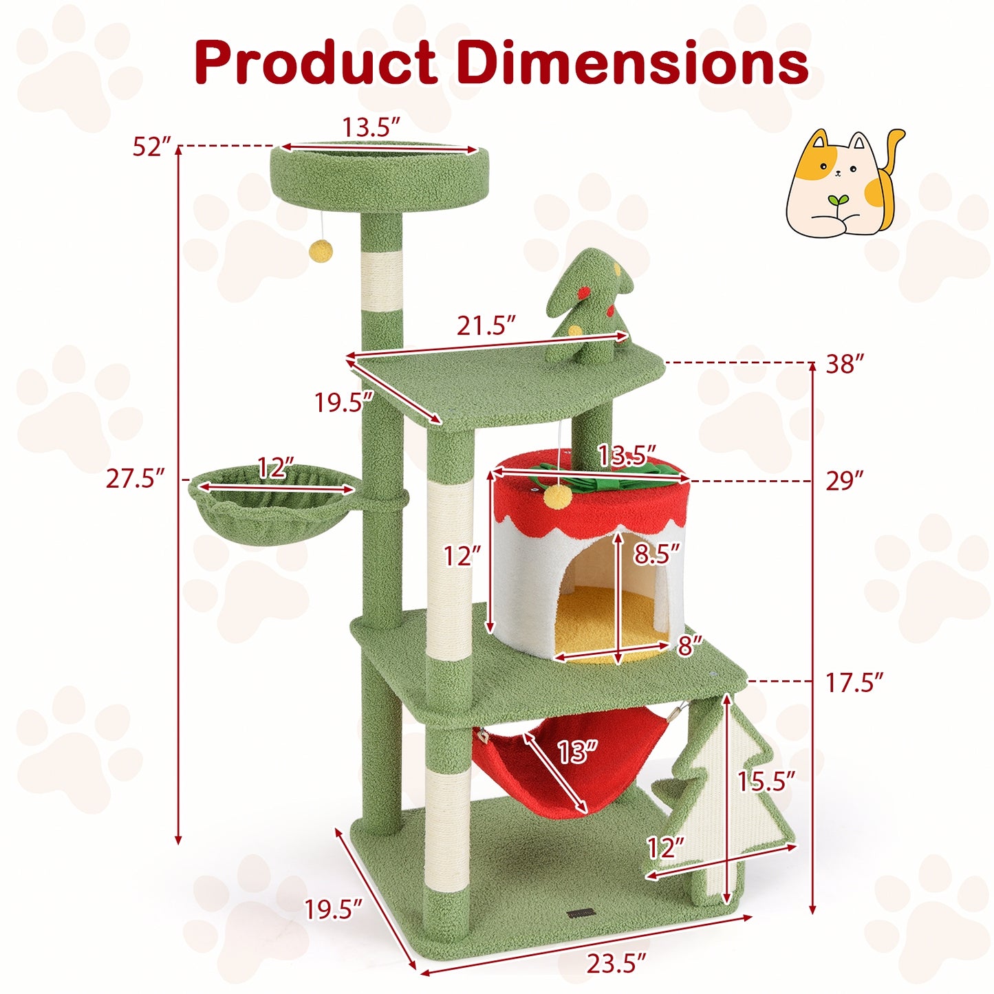 Cute Christmas Cat Tree with Sisal Scratching Posts and Gift Box Shaped Condo, Green Cat Trees Condos & Scratchers at Gallery Canada
