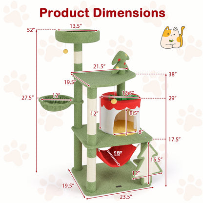 Cute Christmas Cat Tree with Sisal Scratching Posts and Gift Box Shaped Condo, Green Cat Trees Condos & Scratchers at Gallery Canada