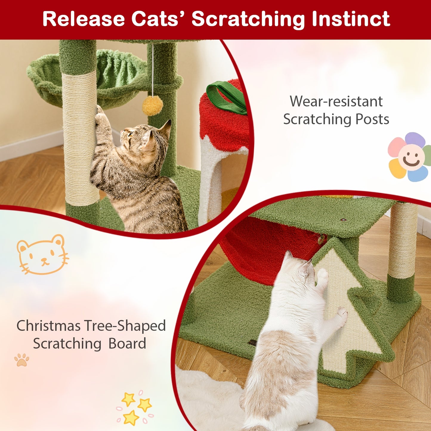 Cute Christmas Cat Tree with Sisal Scratching Posts and Gift Box Shaped Condo, Green Cat Trees Condos & Scratchers at Gallery Canada