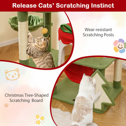 Cute Christmas Cat Tree with Sisal Scratching Posts and Gift Box Shaped Condo, Green Cat Trees Condos & Scratchers at Gallery Canada