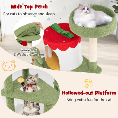 61 Inches Cute Christmas Cat Tree with Sisal Scratching Posts and 2 Condos, Green Cat Trees Condos & Scratchers at Gallery Canada