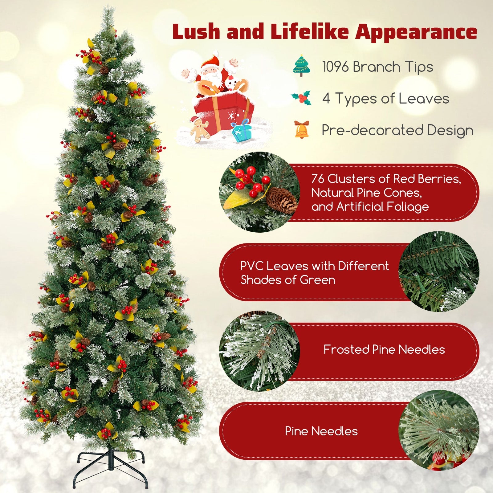 5/7.5/9 FT Pre-Lit Artificial Christmas Tree with 453/1096/1416 PVC and Pine Needles-L, Green Christmas Tree at Gallery Canada