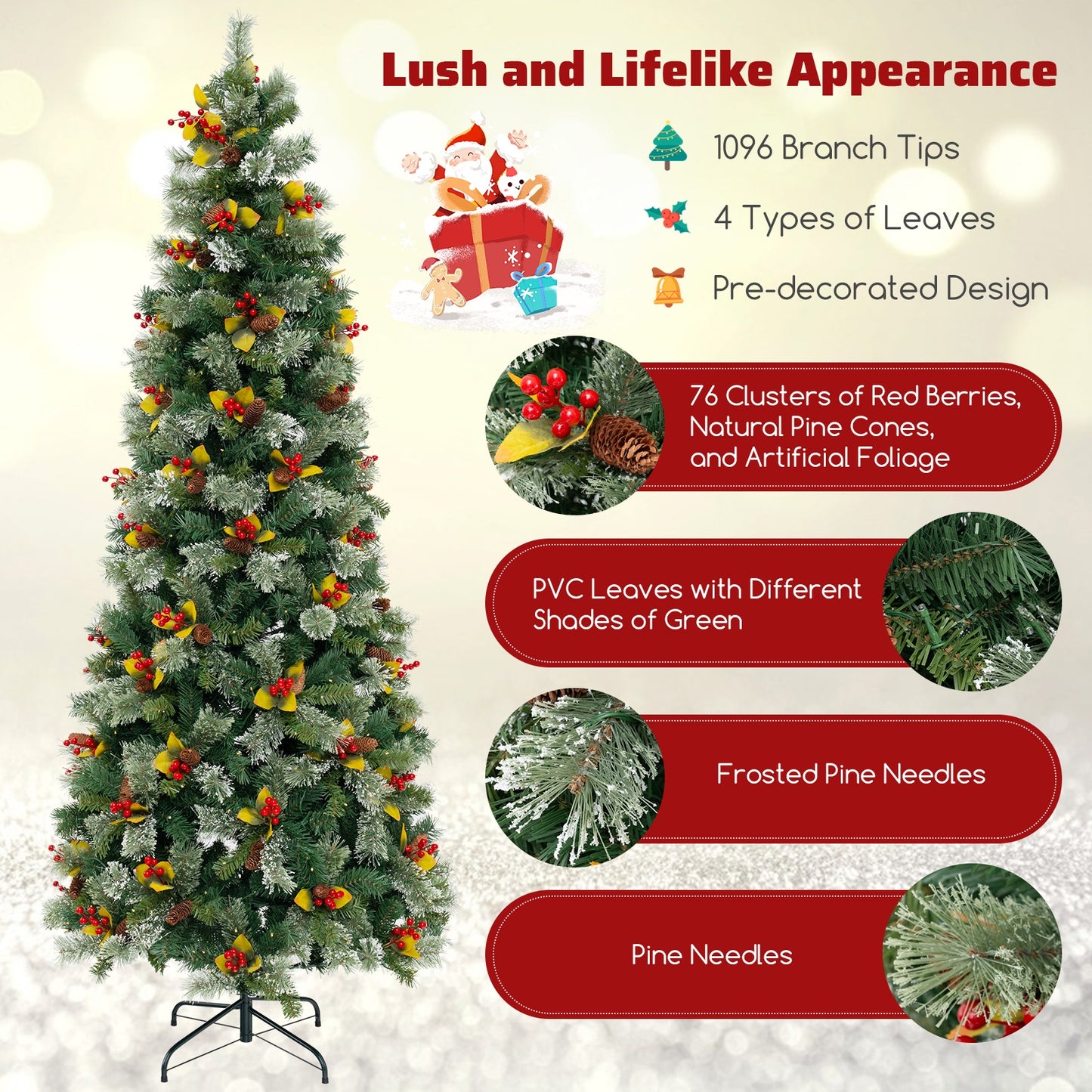 5/7.5/9 FT Pre-Lit Artificial Christmas Tree with 453/1096/1416 PVC and Pine Needles-L, Green Christmas Tree at Gallery Canada