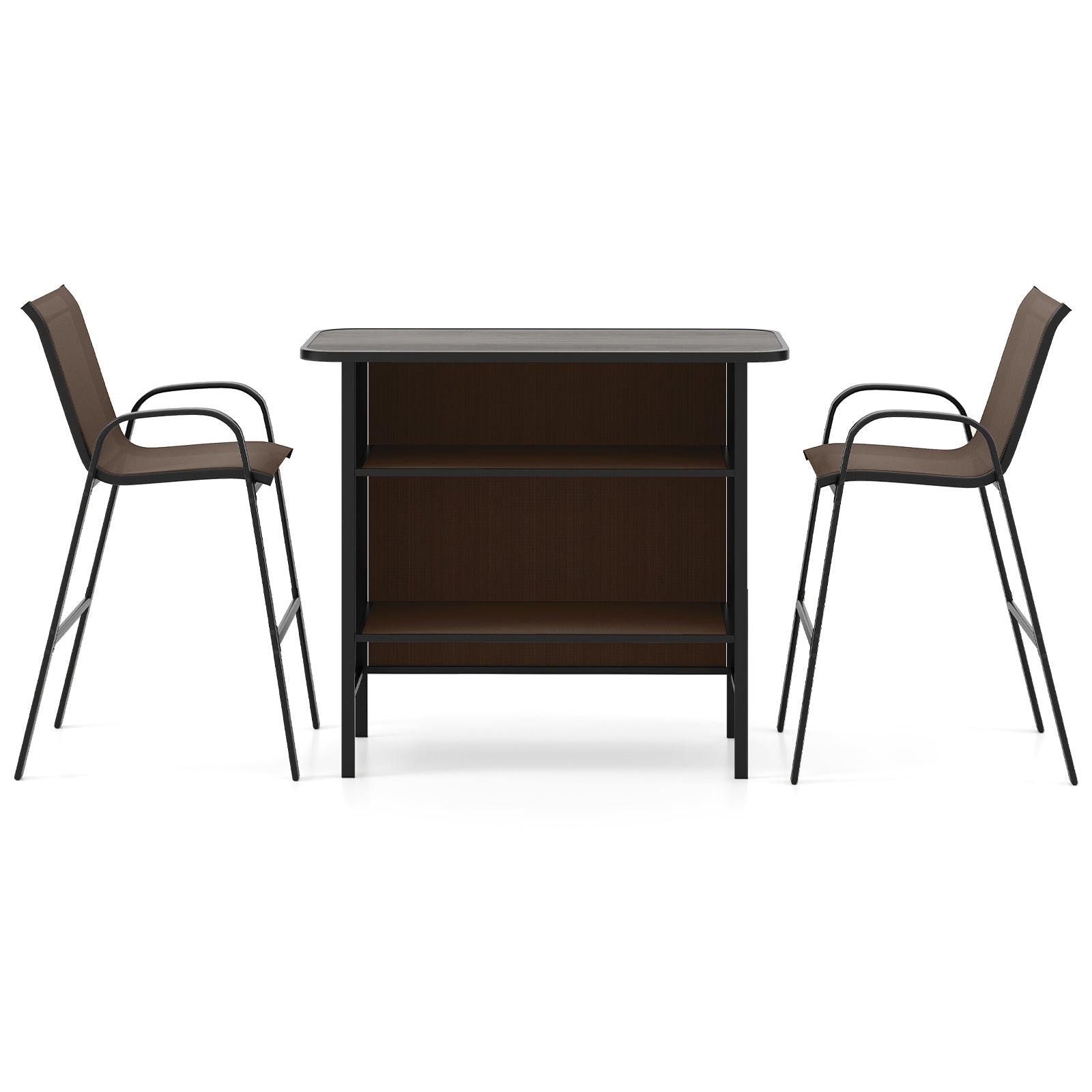 3 Piece Outdoor Bar Set with Footrest and 2-Tier Shelf, Coffee Patio Bar Furniture at Gallery Canada