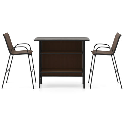 3 Piece Outdoor Bar Set with Footrest and 2-Tier Shelf, Coffee Patio Bar Furniture at Gallery Canada