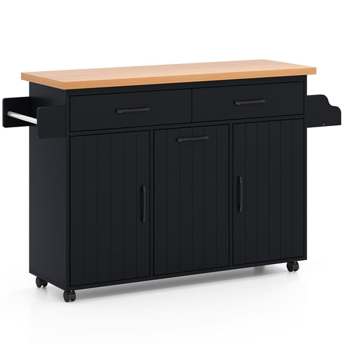 Mobile Kitchen Island Table with Trash Bag Storage for Dining Room, Black