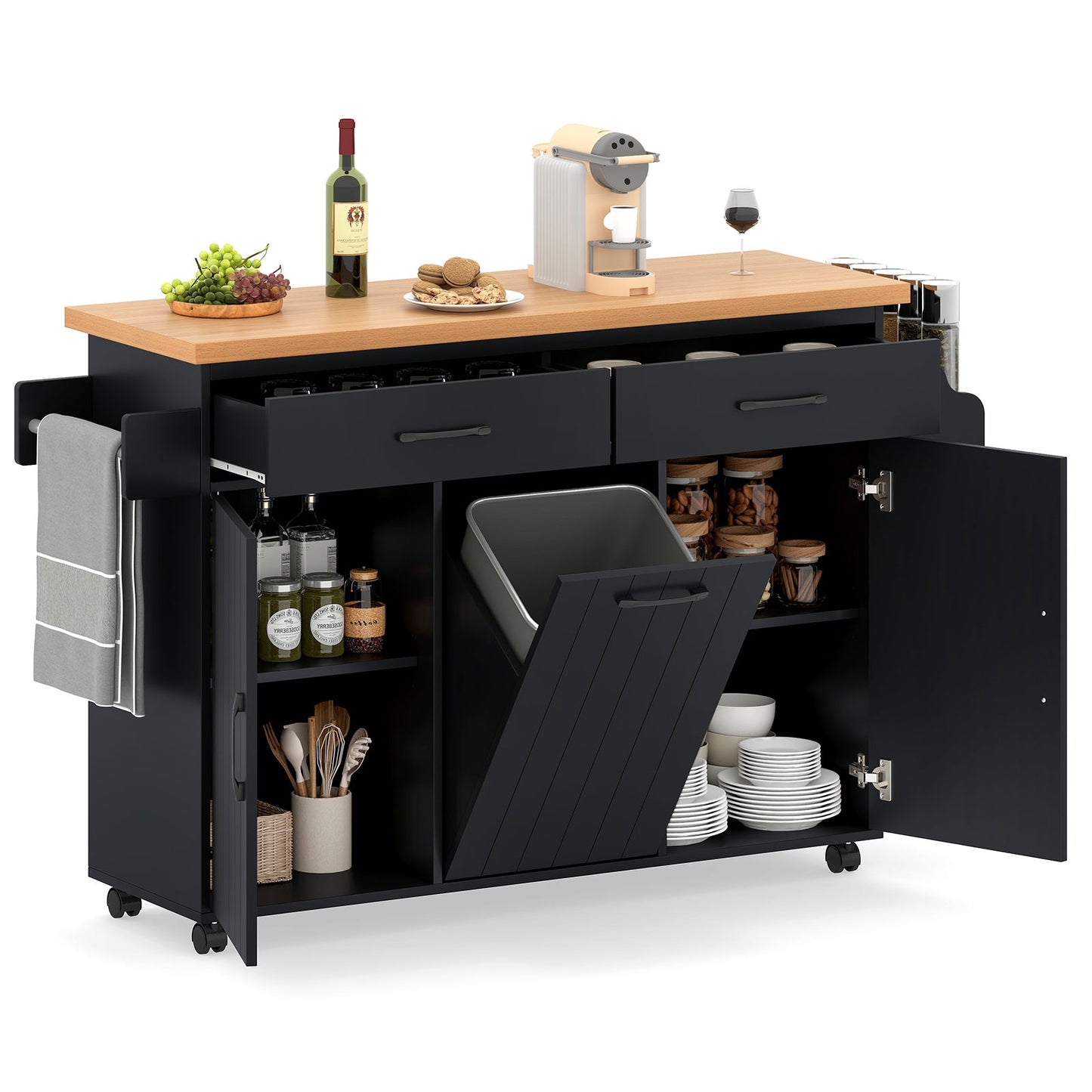 Mobile Kitchen Island Table with Trash Bag Storage for Dining Room, Black Kitchen Islands & Carts at Gallery Canada