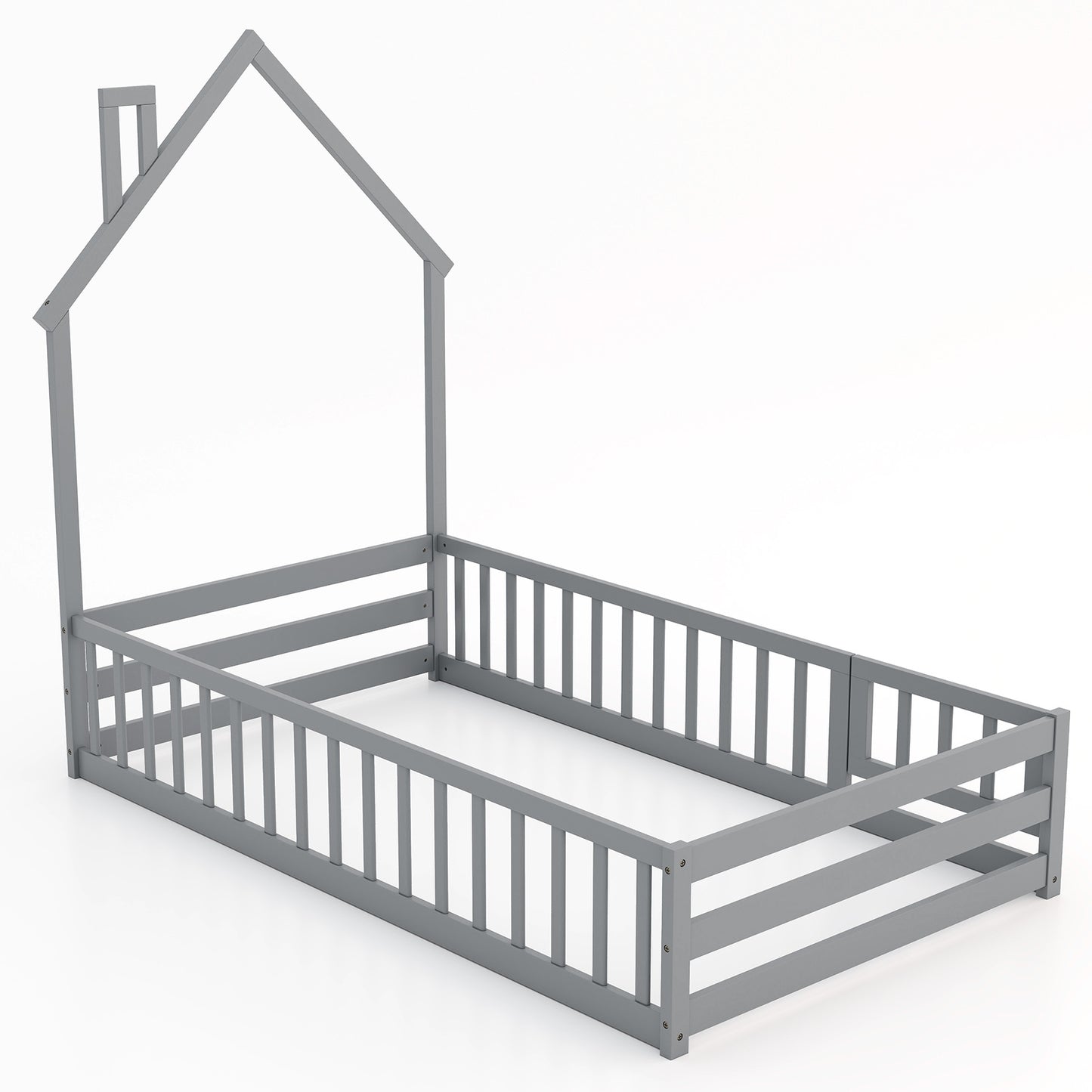 Twin Size Montessori Floor Bed, Lockable Door, Full Guardrail, Gray Toddler Beds at Gallery Canada