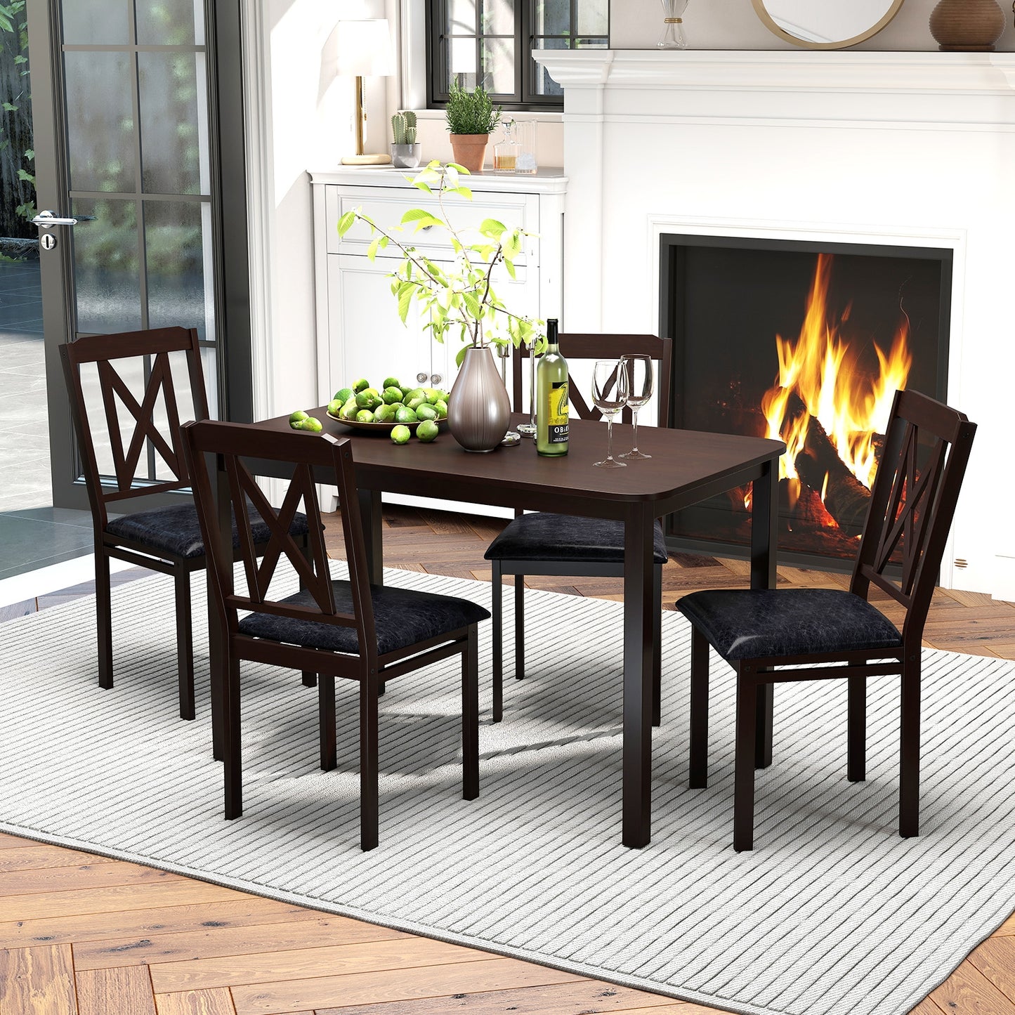 5-Piece Dining Table Set with Wide Tabletop and Rubber Wood Legs, Black Dining Room Sets at Gallery Canada