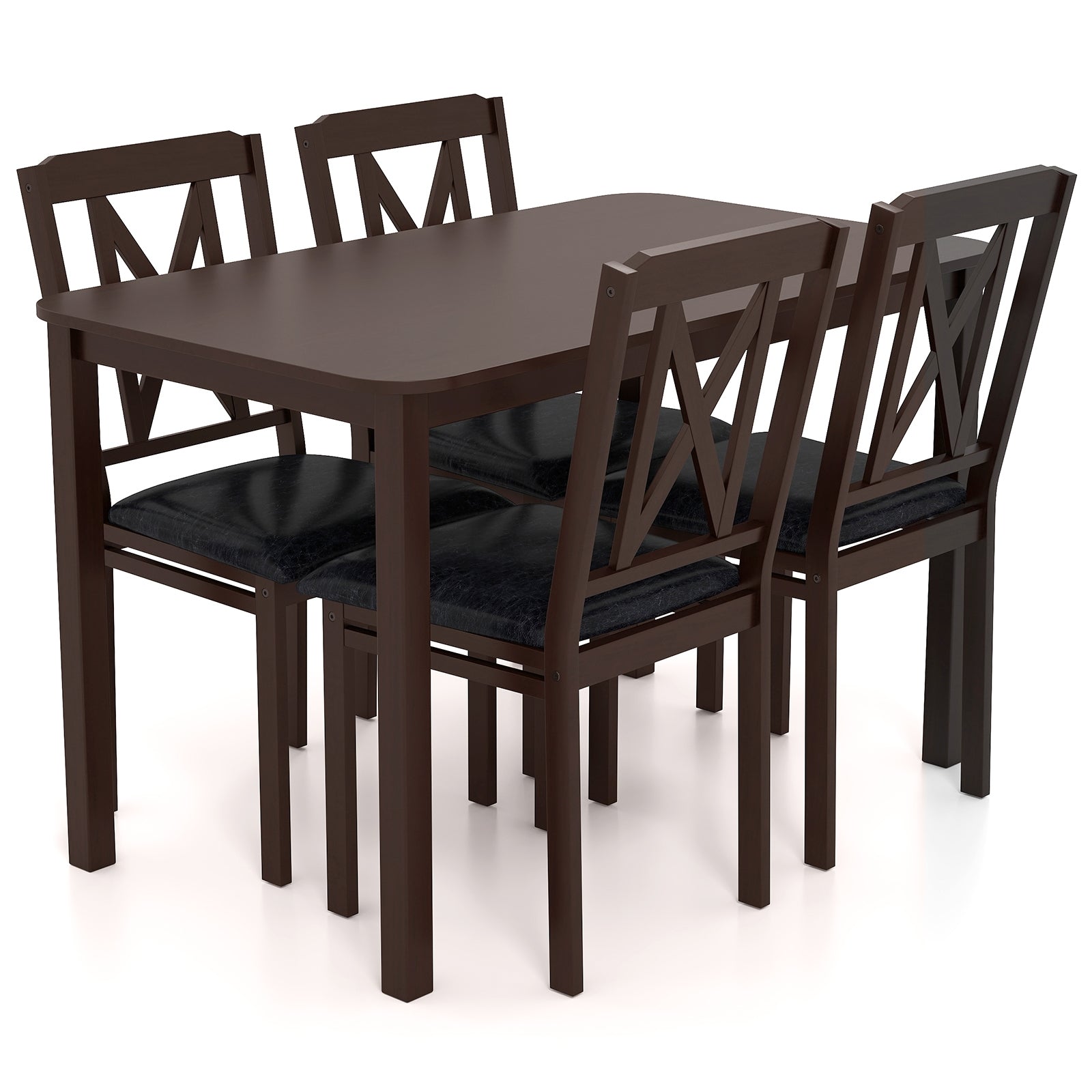 5-Piece Dining Table Set with Wide Tabletop and Rubber Wood Legs, Black Dining Room Sets Black at Gallery Canada