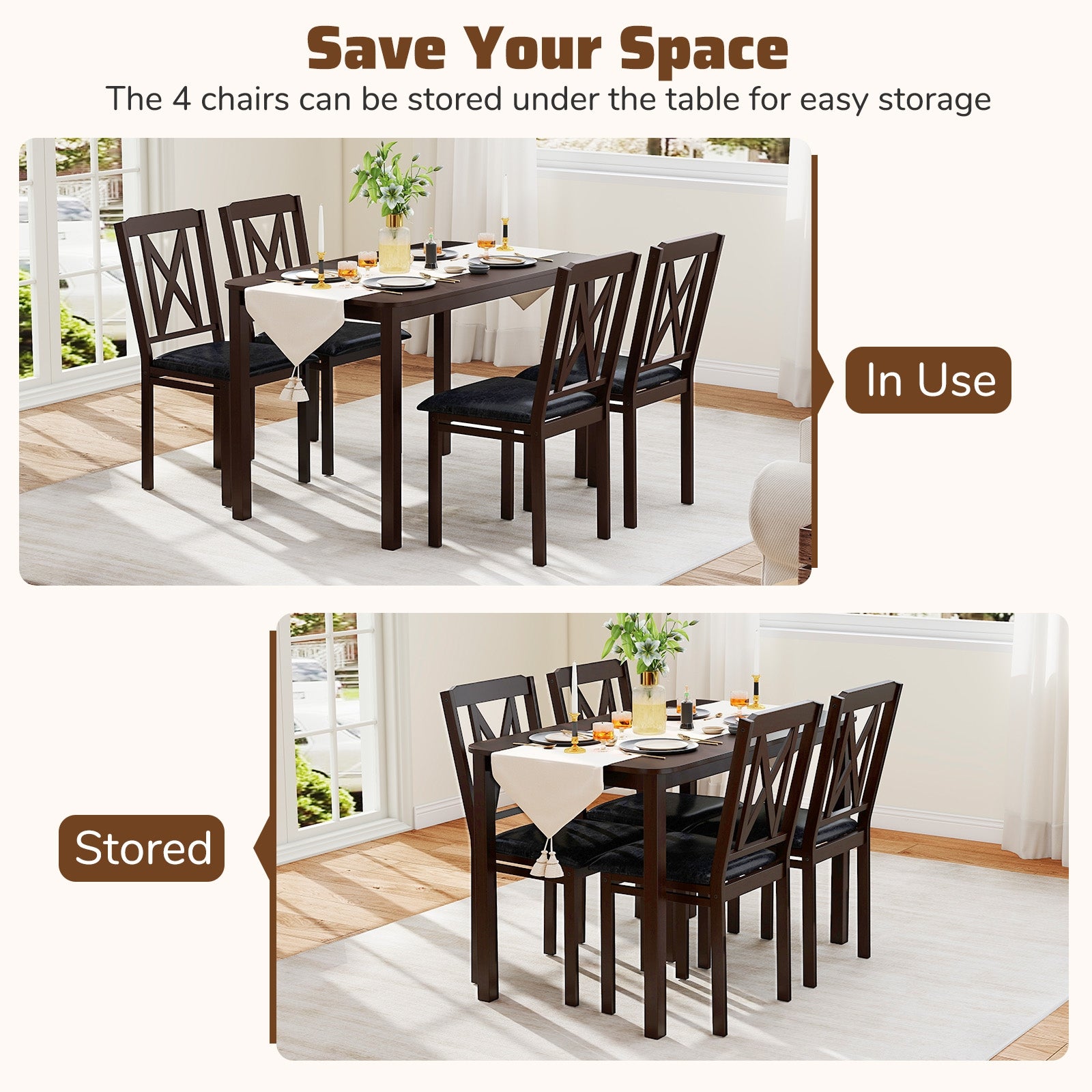 5-Piece Dining Table Set with Wide Tabletop and Rubber Wood Legs, Black Dining Room Sets at Gallery Canada