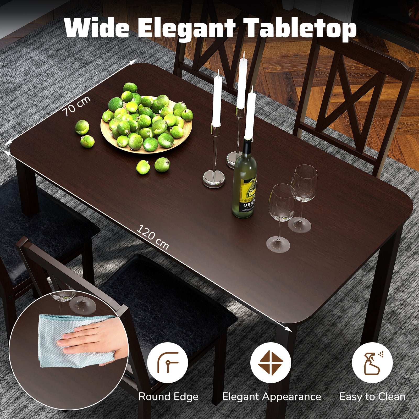 5-Piece Dining Table Set with Wide Tabletop and Rubber Wood Legs, Black Dining Room Sets at Gallery Canada