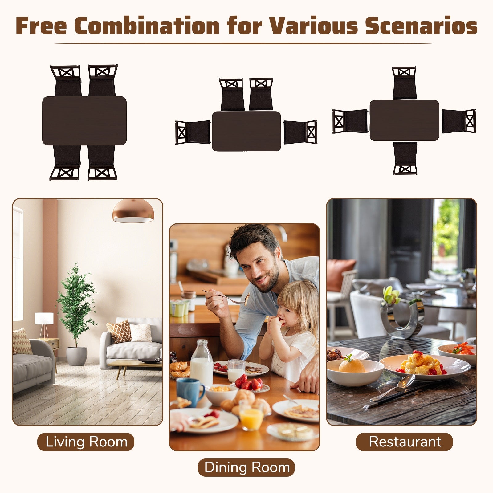 5-Piece Dining Table Set with Wide Tabletop and Rubber Wood Legs, Black Dining Room Sets at Gallery Canada