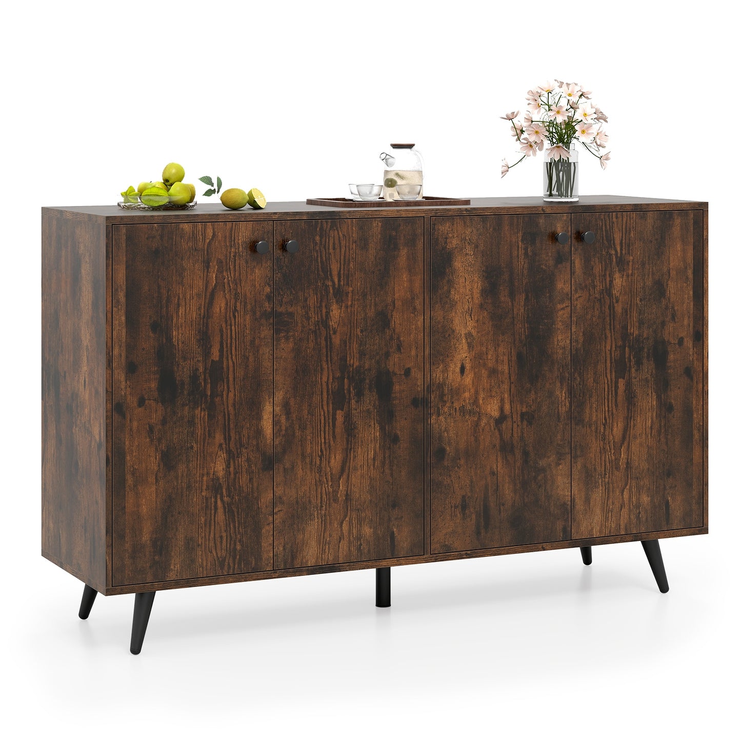 Buffet Sideboard Mid Century Modern Storage Cabinet with Adjustable Shelves, Rustic Brown Sideboards Cabinets & Buffets Rustic Brown at Gallery Canada