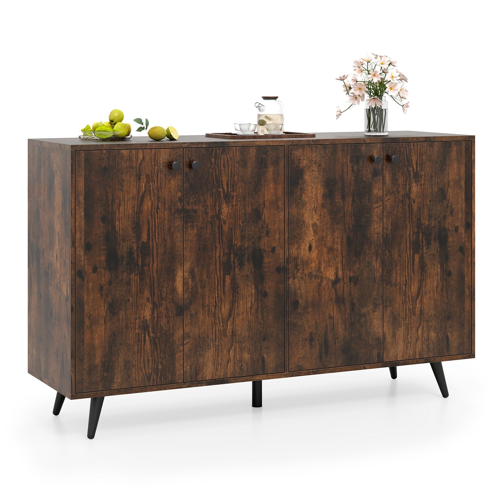 Buffet Sideboard Mid Century Modern Storage Cabinet with Adjustable Shelves, Rustic Brown Sideboards Cabinets & Buffets Rustic Brown at Gallery Canada