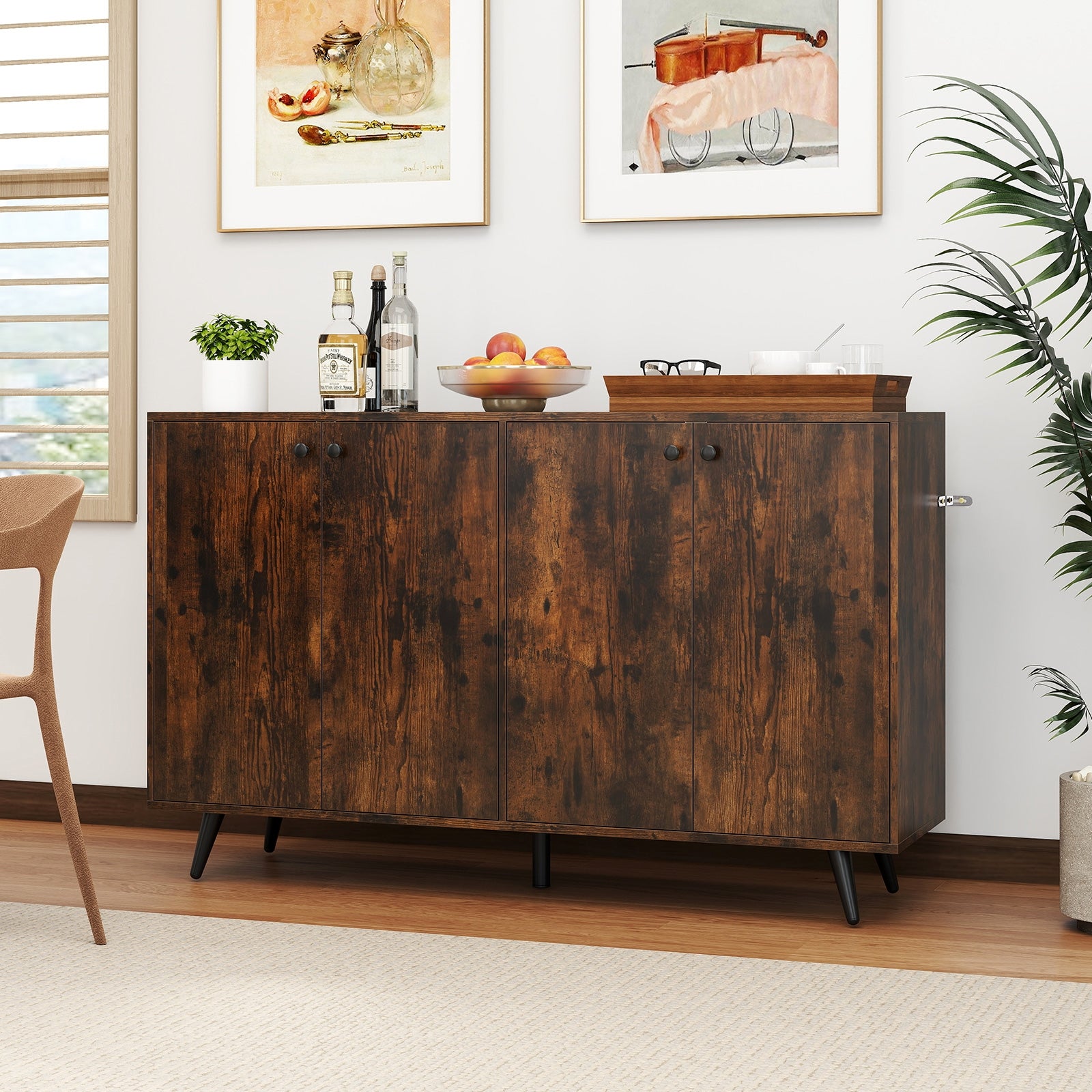 Buffet Sideboard Mid Century Modern Storage Cabinet with Adjustable Shelves, Rustic Brown Sideboards Cabinets & Buffets at Gallery Canada